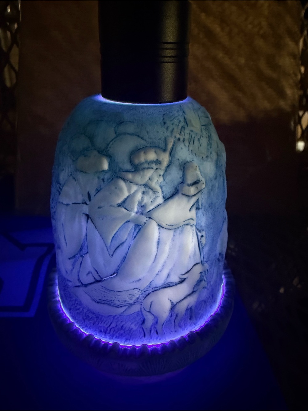 Blue Ceramic fairy Lamp with Etched Figures